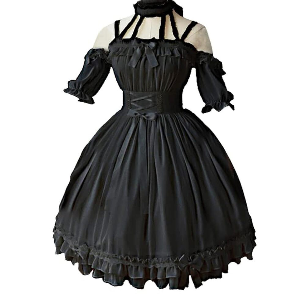 4898 Halloween Gothic Elegant Suspender Short Sleeve Party Dress